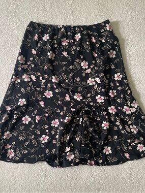 Sag Harbor Black Floral Skirt with Pink Blossoms